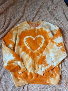 Urban outfitters Orange & White Tie-Dye Heart Sweatshirt